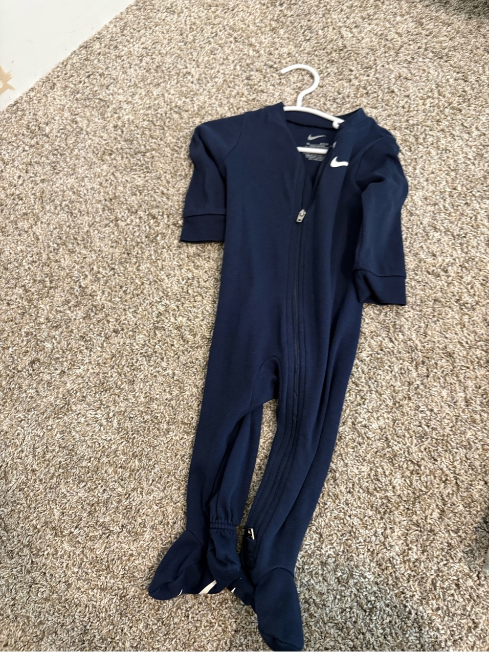 Nike Navy Footed Zippered Baby One-Piece
